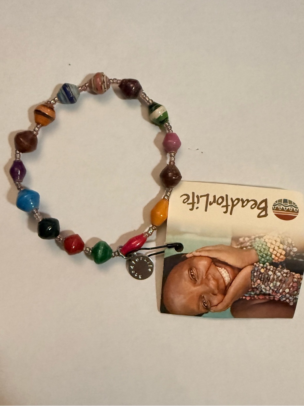 BeadforLife Musana Multicolor Beaded Bangle Bracelet, Paper/Metal, Uganda